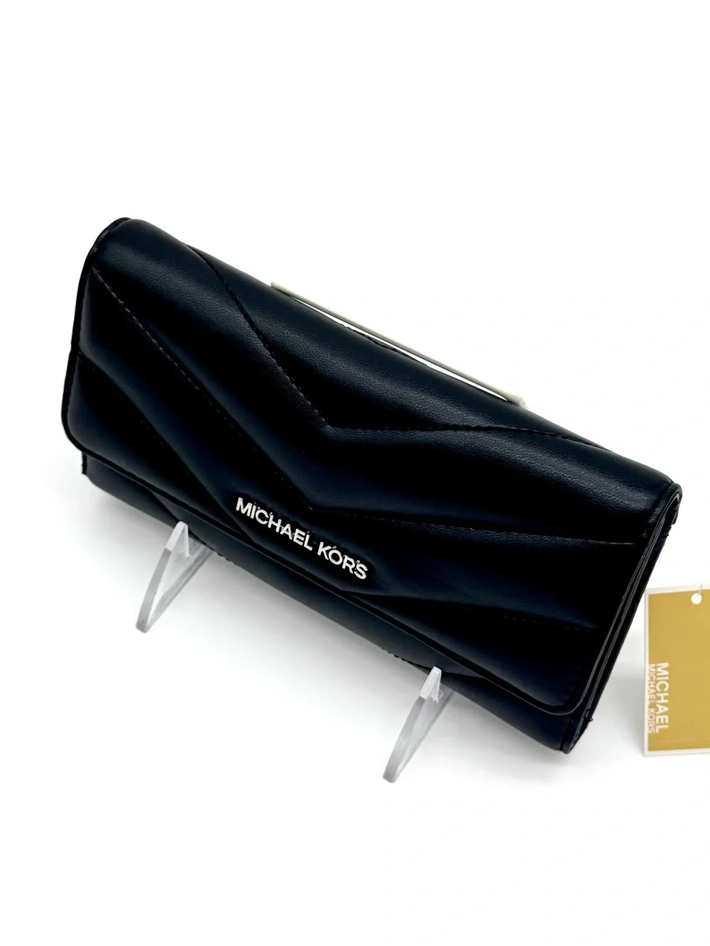 Michael Kors Large Quilted Trifold Wallet Black/Silver